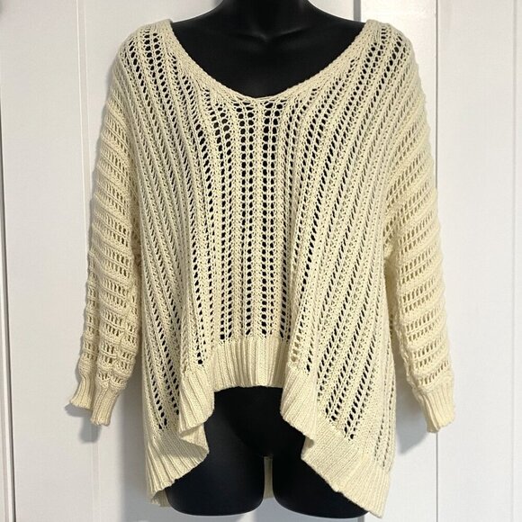 Tularosa Pullover Knit V-neck Sweater 3/4 Sleeve Oversized Top Size Small - Picture 1 of 7